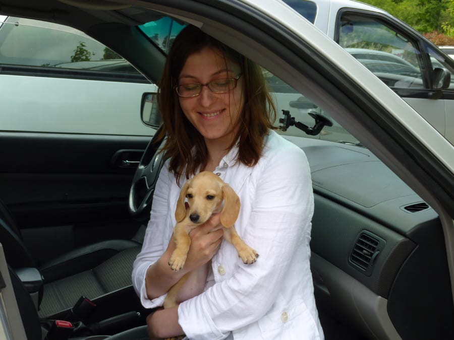 Svetlana holding new puppy